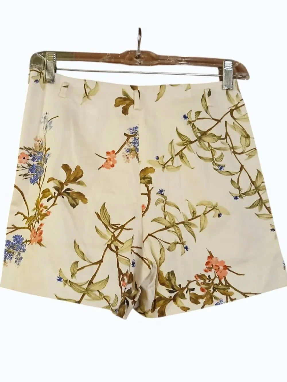 ZARA High Waist Shorts Botanical Print Cream/Brown/Green - EUC - Picture 2 of 6